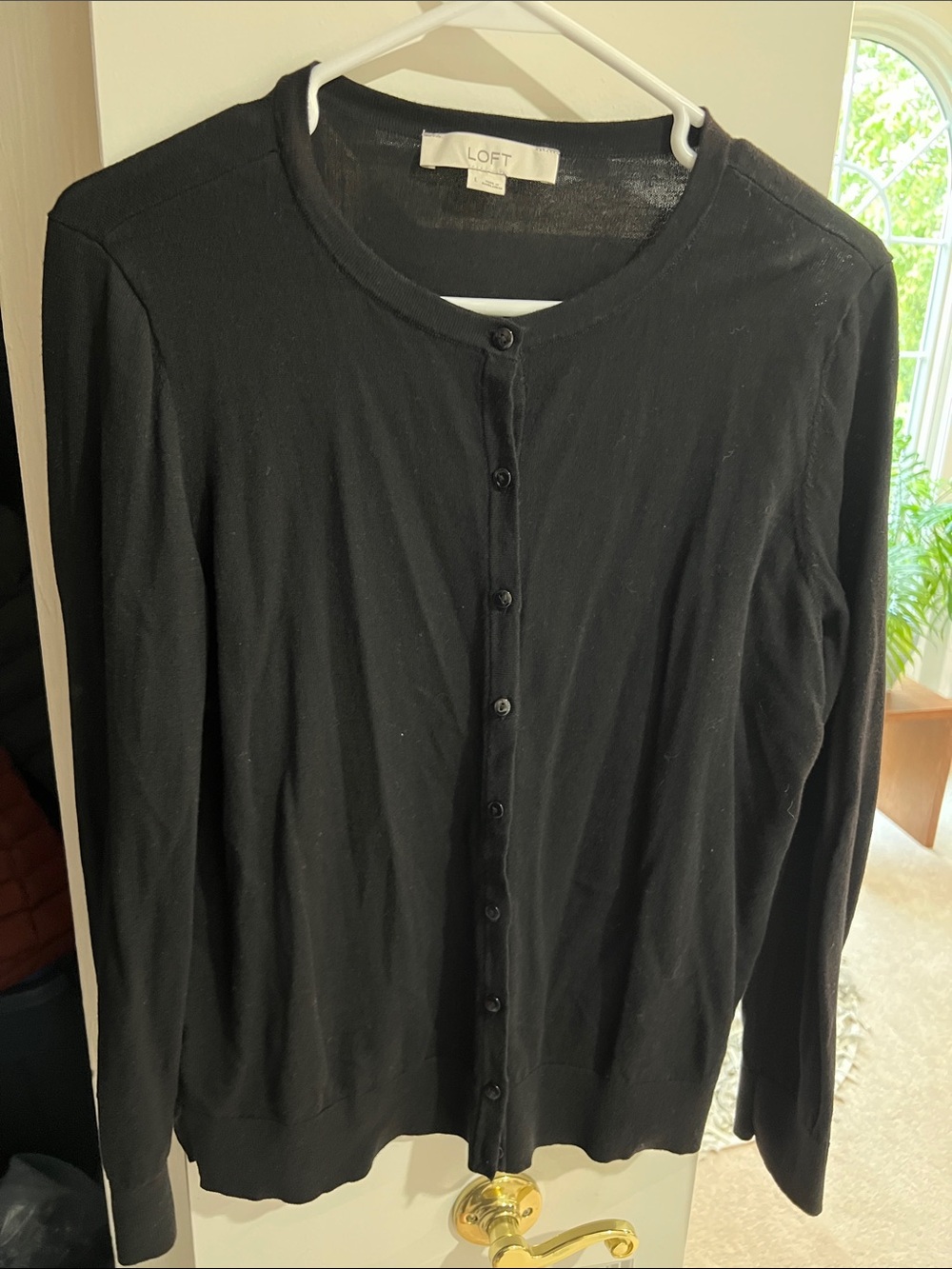 LOFT Black Button-Front Crew Cardigan
